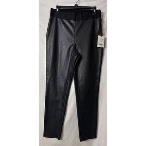 NWT DKNY Womens Black Faux Leather Side Zipped Stretch Pants Size‎ Medium